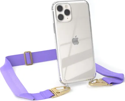 Produktbild von EAZY CASE - Hülle mit Band für Apple iPhone 11 Pro, Handyhülle mit Umhängeband, Silikonhülle transparent, Handykette in Violett