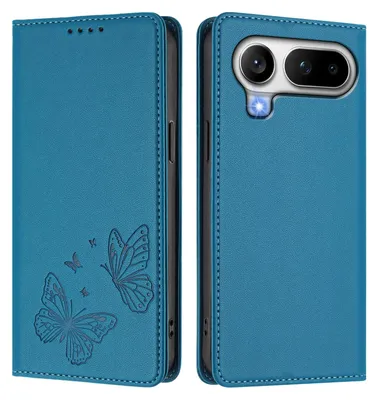Image de Étui en cuir pour Honor Magic8 Pro Air, étui de protection type portefeuille en cuir gaufré « papillon » avec support, bleu