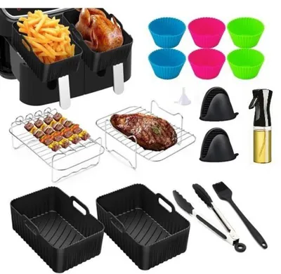 Image de set de 15 accessoires pour friteuse Air Fryer Ninja Foodi AF300EU AF400EU 7.6L-9.5L | Moule à pâtisserie, grille, moules en silicone & plus | Accessoires Airfryer pour friteuse à air chaud Dual-Zone