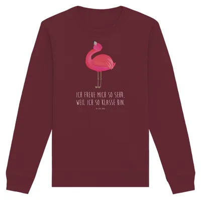Produktbild von Mr. & Mrs. Panda Baumwoll Pullover Flamingo Stolz Größe XS - Burgundy - Geschenk, Freude, Sweatshirt, Rosa, Freundin, Pulli, Sweater, Mama, Nachhaltiger