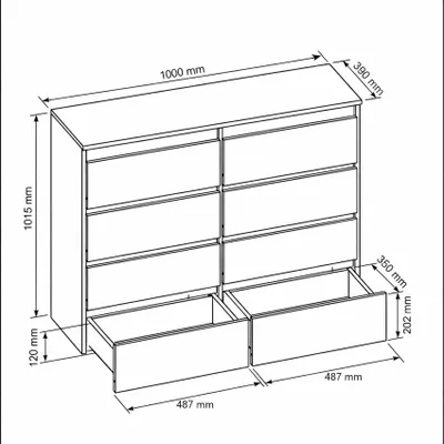 Produktbild von Moderne Kommode 100 cm mit 8 Schubladen und viel Stauraum