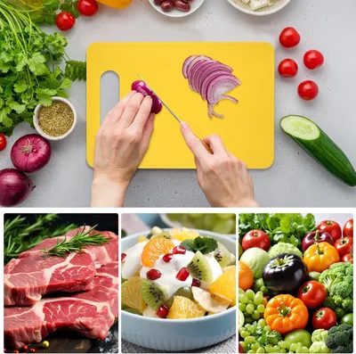 Produktbild von Schneidebrett-Set 6 Stück - Küchenbrett für Gemüse und Obst - Rutschfest - Frühstücksbretter - 29 x 19 cm - Schneidebrett für Fleisch und Brot - Set in 6 Farben