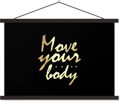 Produktbild von MuchoWow® Textilposter Zitat - Tanzen - Gold - Schwarz 90x60 cm mit schwarzem Rahmen - Aufhängungssatz