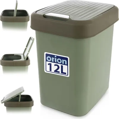 Produktbild von Orion | Mülleimer - 12 L - Grün - Kompakt mit Klappdeckel - Ideal für Bad, Büro und kleine Küchen - Papierkorb