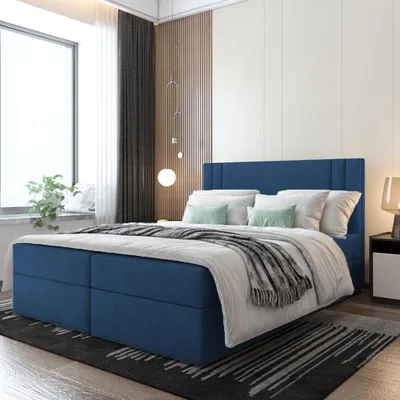 Produktbild von Bett, Boxspringbett RALI mit Bonell-Matratze und OHNE Topper, 2 Bettkästen, Doppelbett, Stauraum 180x200 cm (Dunkelblau - Itaka 11)