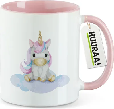Produktbild von Huuraa Kaffeetasse Einhorn Fabelwesen 330ml Rosa Keramik Kaffeebecher Geschenkidee