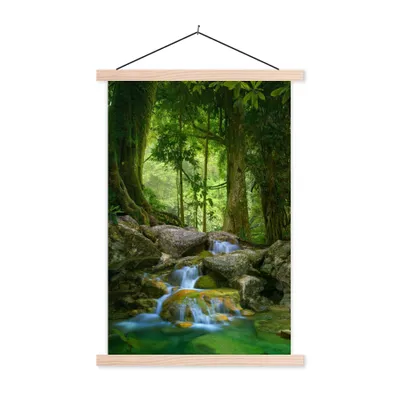 Produktbild von MuchoWow® Textilposter Dschungel - Steine - Wasser - Natur - Pflanzen 60x90 cm mit holzfarbenen Rahmen - Textil