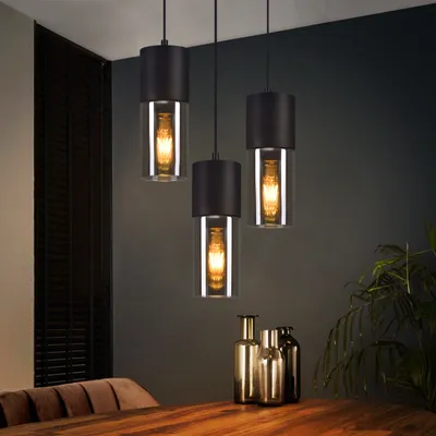 Produktbild von ZMH Pendelleuchte Esstisch Schwarz 3 Flammig E27 Metall Hängeleuchte Glas Rund Esstischlampen für Küche Esszimmer Treppe Schlafzimmer