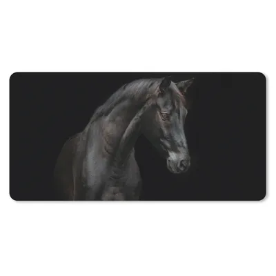 Produktbild von MuchoWow® Schreibtischunterlage Pferd - Tiere - Schwarz - Porträt 80x40 cm - XXL Mauspad - Gaming Mauspad