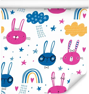Produktbild von 10m VLIES TAPETE Rolle Kinderzimmer Hasen Regenbogen Sterne Wolken XXL
