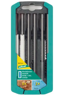 Obrázek produktu pro wolfcraft GmbH 8631000, List pro přímočarou pilu, Hliník, Neželezité kovy, Plech, Měkké dřevo, Nerezová ocel, Vysokouhlíková ocel (HCS), Rychlořezná ocel (HSS), 10 kusů