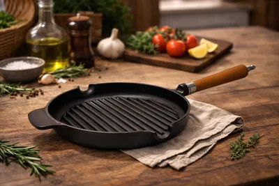 Produktbild von Ronneby Bruk Maestro Grillpfanne, Ø 25 cm, mit braunem Buchenholzgriff