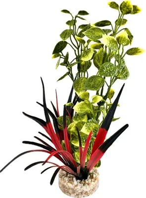 Produktbild von Kunstpflanze für Aquarien - Dekorative Pflanze mit natürlicher Kiesbasis - 10x6x29 cm