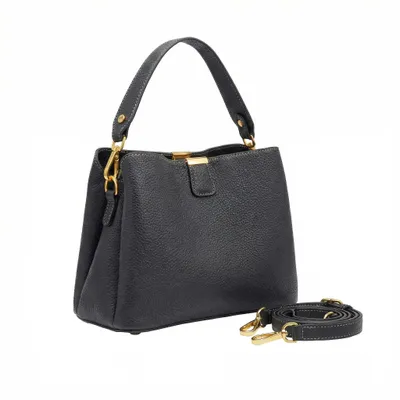 Immagine prodotto di Borsa da donna nera Erika in vera pelle – Borsa a tracolla e borsa a spalla in pelle – Classica borsa a tracolla nera