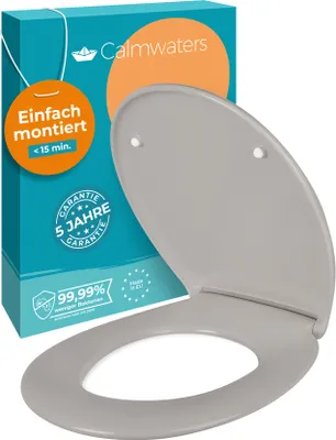 Produktbild von Calmwaters® Premium WC Sitz einfache Montage, Toilettendeckel bis 250 kg,  EU, aus antibakteriellem Duroplast, Absenkautomatik, 2 Montage Optionen, abnehmbar, Klobrille, oval, Manhattan-Grau
