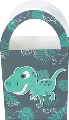 Produktbild von 4 Tragetaschen aus Papier / 22 x 12 cm / Geschenkbeutel / "Dino"