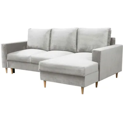 Produktbild von Ecksofa DAVE L-Form 230 cm, Hellgrau, Sofa mit Schlaffunktion, Bettkasten, Ottomane rechts