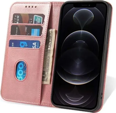 Image de Smartphonica iPhone 12/12 Pro
  Etui en similicuir avec fermeture magnétique et porte-cartes Housse de livre - Rose