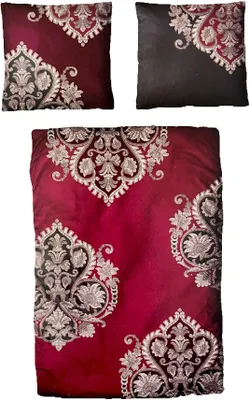 Produktbild von Baumwolle Satin Bettwäsche Ornamente Rot Grau 135x200 80x80 Set: 2 tlg.