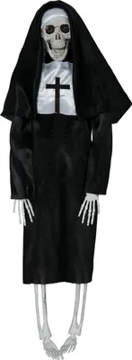 Produktbild von Skelett Nonne Halloween Dekoration Unheimliche Horror Figur Gruselige Figur Halloween Party Dekoration Unheimliche Nonne mit Kreuz Gothic Stil für Halloween, Farbe: Schwarz / Weiß