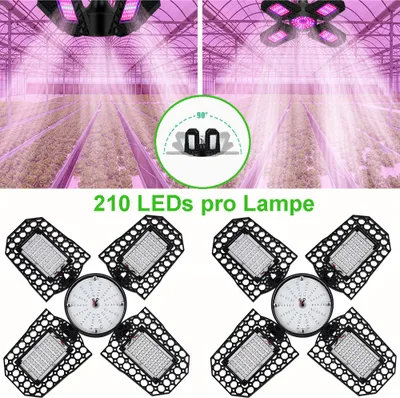 Obrázek produktu pro 2 kusy LED lampa na rostliny E27 210 LED diod (červená, modrá), skládací světlo na rostliny, světlo na rostliny pro skleník pokojové rostliny květiny zelenina ovoce