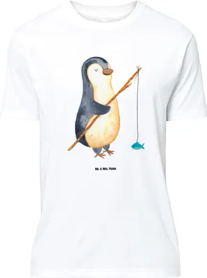 Produktbild von Mr. & Mrs. Panda Tshirt Pinguin Angler - Weiß - Geschenk, Oversize Shirt, Fischer, T-Shirt, Motivation, Wochenende, Angelurlaub, Geschenkidee, mit Spruch, Angel, Urlaub