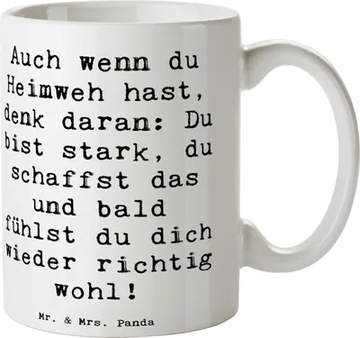 Produktbild von Mr. & Mrs. Panda Pott Spruch Heimweh überwinden - Weiß - Geschenk, Kaffeetasse, du bist stark, Geborgenheit, Geschenktasse, Henkelbecher, liebevoll, Trost, mutmachen