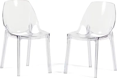 Immagine prodotto di Set di 2 sedie in policarbonato trasparente, dal design moderno ed elegante, robuste e impilabili, ideali per cucina, sala da pranzo, ufficio, bar e ristorante - LUCE - Trasparente