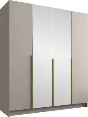 Produktbild von MIRJAN24 Kleiderschrank Santi II, Schlafzimmer, mit Spiegel, Drehtürenschrank, mit Kleiderstange, Modern, Garderobenschrank, Metallgriffe (Farbe: Cashmere / Cashmere + Gold)