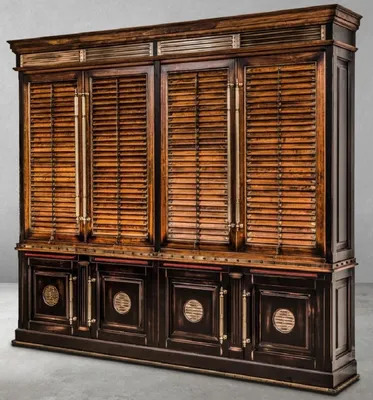 Zdjęcie produktu dla Casa Padrino regał w stylu vintage brązowy / naturalne kolory / czarny 282 x 47 x h. 247 cm - Szafka z litego drewna - Szafka z półką - Szafka do salonu - Szafka biurowa - Luksusowe meble z litego drewna