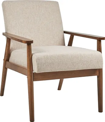 Produktbild von BELIANI Sessel Beige u. Dunkelbraun aus Stoff mit Holz Armlehnen Retro Stil Gepolstert Polstersessel für Wohnzimmer Schlafzimmer Flur