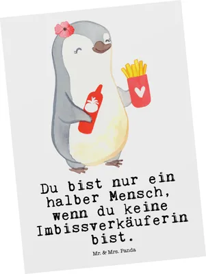 Produktbild von Mr. & Mrs. Panda Postkarte Imbissverkäuferin Herz - Weiß - Geschenk, Spruch, Pommesverkäuferin, Ansichtskarten, Postkarten, Imibissverkäuferin, Witzig, Grußkarte, Lustig