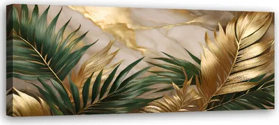Produktbild von Leinwandbild Palmblätter auf goldenem Marmorhintergrund 90x30 Feeby Gold bild für die wand bereit zum aufhängen