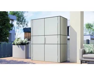 Produktbild von Gartenschrank Bertilo HPL Highboard 155 x 75 x 193 cm hellgrau