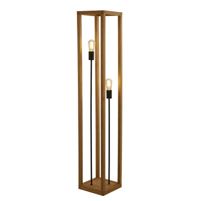 Produktbild von Stehleuchte Industrial-Nordico Quadratisch Holz Braun Schwarz 2 Lichter E27