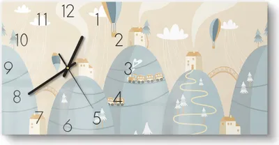 Produktbild von DEQORI Glasuhr 60x30 cm Zahlen 'Luftballonreise' Wanduhr Glas Uhr Design leise Küchenuhr