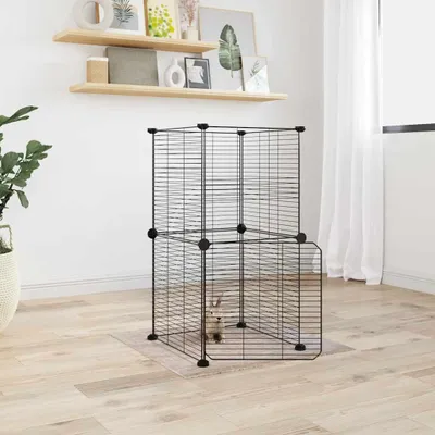 Produktbild von vidaXL 8dílná klec pro domácí mazlíčky s dvířky černá 35x35 cm ocelová