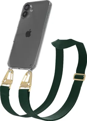 Produktbild von EAZY CASE - Hülle mit Band für Apple iPhone 16 Plus, Handyhülle mit Umhängeband, Silikonhülle transparent, Handykette in Grün