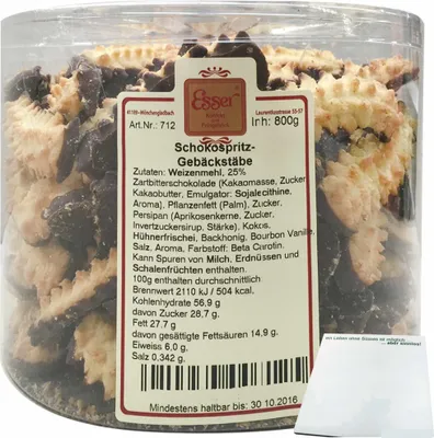 Produktbild von Esser Schokospritzgebäck Stäbe (800g Runddose) + usy Block