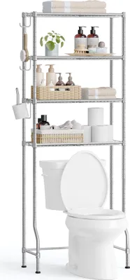 Produktbild von SONGMICS 4-stöckiges Toilettenregal, Badezimmerregal, verstellbare Ablagen, mit Haken, Toilettenpapierhalter