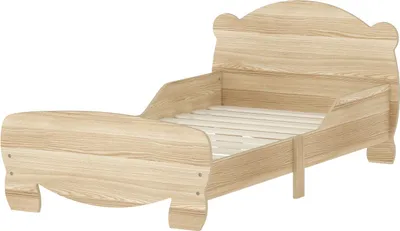 Produktbild von Kinderbett 143,5 x 80 cm Hausbett aus Massivholz Jugendbett mit Rausfallschutz, Spielbett bis 80 kg belastbar Einzelbett mit Bären-Design für Kinderzimmer Naturholz |