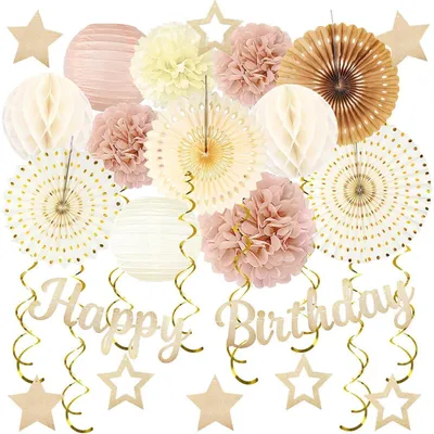 Immagine prodotto di Set di decorazioni per feste, color champagne e beige, 29 pezzi, stile boho autunnale, ideale per compleanni di donne e ragazze