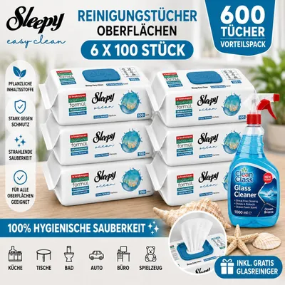 Obrázek produktu pro Čisticí ubrousky Sleepy Easy Clean – 6x100 Ocean + čistič skla
