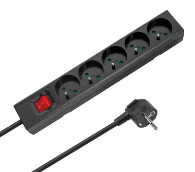 Image de Rebel URZ3061-3, rallonge avec 5 prises, 3 mètres, type E, avec interrupteur, noire