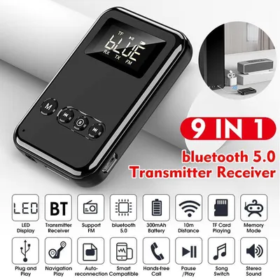 Produktbild von 9-in-1 Bluetooth 5.0 Audio-Sender-Empfänger Stereo-Musik-Funkadapter 3,5-mm-AUX-Buchse FM-Sender für Auto, Fernseher, MP3, PC
