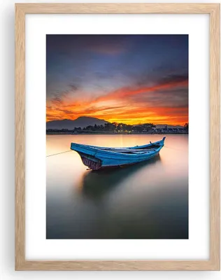 Produktbild von Gerahmtes Poster - Rahmen in heller Eiche - Westen Sonne Boot - 30x40 cm - Wand Bild - Wanddeko - Wandbilder - Kunstposter - Wandposter - Bilderrahmen - Bilder - Kunstdruck - P2NPA30x40-4791