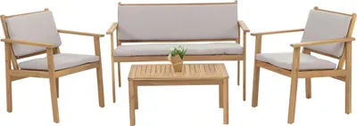 Produktbild von Záhradný set HWC-O19, obývacia súprava lavica kreslo stôl, drevo agát tkanina/textil (180g/m²) ~ vankúše sivé