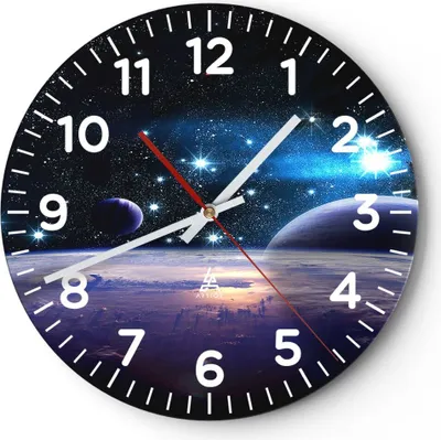 Produktbild von Wanduhr - Rund - Glasuhr - Kosmos Planet - 30x30cm - Schleichendes Uhrwerk - Lautlos - zum Aufhängen bereit - Dekoration Modern - Wanddekoration aus Glas - C4AR30x30-3575