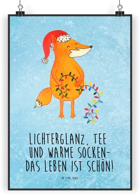 Produktbild von Mr. & Mrs. Panda Bild Fuchs Weihnachten DIN A5 - Eisblau - Geschenk, Nikolaus, Winter, Wanddekoration, Kunstdruck, Plakat, wanddeko, Weihnachtsmann, Weihnachtszeit