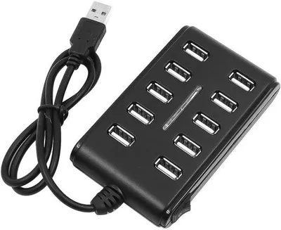 Productafbeelding van Allecto - USB-hub - 10 poorten - Snelle dataoverdracht - Zwart - Geschikt voor computers - Ideaal voor thuis en op kantoor